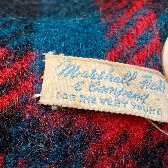 VTG Plaid Wool Blanket Marshall Field & Company Fringe Classic Preppy Throw - Picture 5 of 7